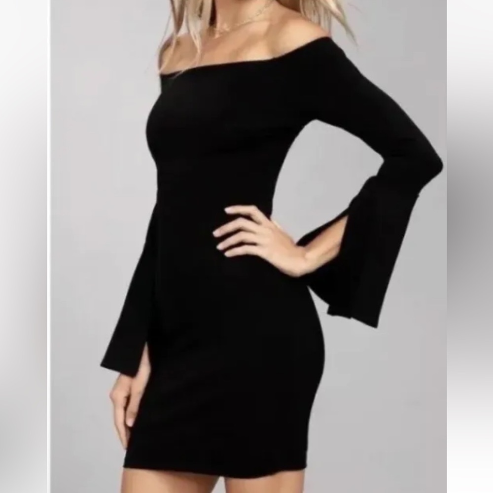 Lulu's Marseille Off-the-Shoulder Long Sleeve Bodycon Dress Black Medium 8 / 10